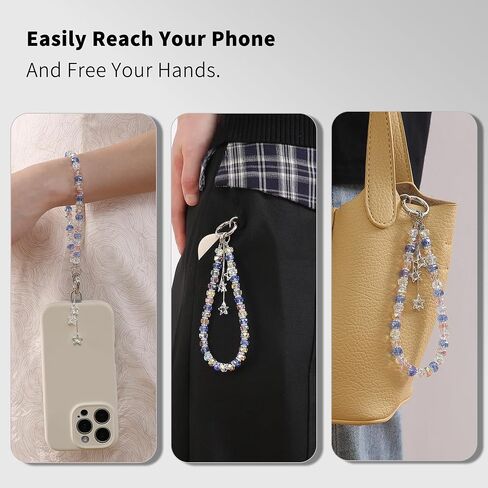 Phone Charm with Beaded Crystals, Anti-Theft Phone Strap, Hands-Free & Detachable Cellphone Lanyard, Cellphone Chain Wristlet with Tether Tab in Saudi Arabia