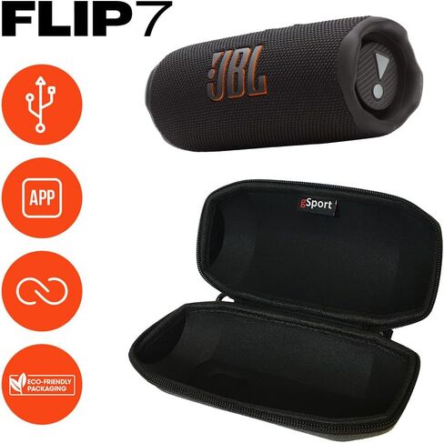 JBL FLIP 7 Waterproof Portable Speaker Bundle with gSport Carbon Fiber Case (Black) in Saudi Arabia