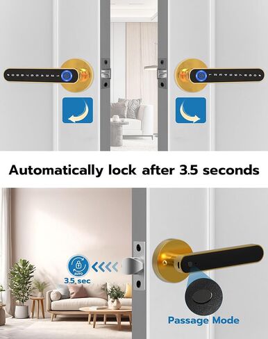 Smart Fingerprint Door Lock - 5-in-1 Keypad Entry with Handle, Smart APP Codes, Biometric Security for Bedroom, Apartment, Front Door - Gold in Kuwait