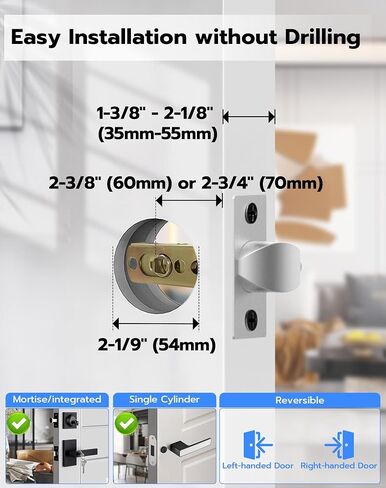 Smart Fingerprint Door Lock - 5-in-1 Keypad Entry with Handle, Smart APP Codes, Biometric Security for Bedroom, Apartment, Front Door - Gold in Kuwait