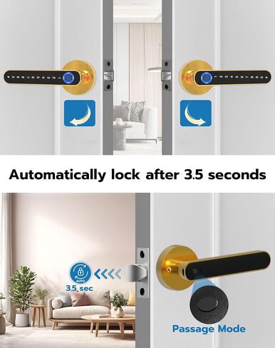 Smart Fingerprint Door Lock - 5-in-1 Keypad Entry with Handle, Smart APP Codes, Biometric Security for Bedroom, Apartment, Front Door - Gold in Kuwait