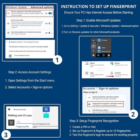 ماسح الضوئي الأصغر في بصمات الأصابع لنظام التشغيل Windows 11/10 Hello ، ترقية قارئ بصمات الأصابع USB ، و 0.5S Touch Speedy Matching Scanner Scanner USB مفتاح USB لكلمة المرور وتشفير الملفات in Kuwait