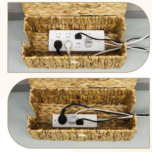 Cable Management Box with Lid 2 Pack Handwoven Water Hyacinth Decorative Cord Hider Organizer 2 Side Open Slots Storage Boxs Wicker Power Cord Box to Hide Cords and Power Strip for Desk Floor Office in Saudi Arabia