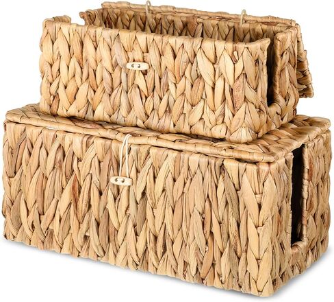 Cable Management Box with Lid 2 Pack Handwoven Water Hyacinth Decorative Cord Hider Organizer 2 Side Open Slots Storage Boxs Wicker Power Cord Box to Hide Cords and Power Strip for Desk Floor Office in Saudi Arabia