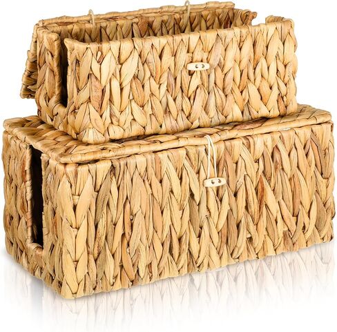 Cable Management Box with Lid 2 Pack Handwoven Water Hyacinth Decorative Cord Hider Organizer 2 Side Open Slots Storage Boxs Wicker Power Cord Box to Hide Cords and Power Strip for Desk Floor Office in Saudi Arabia