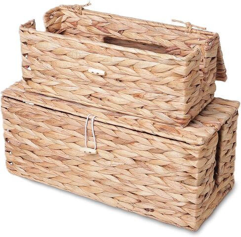 Cable Management Box, Cord Hider Organizer Box with Lid 2-Pack,2 Side Open Slots Handwoven Water Hyacinth Storage Box for Power Strips, Floor, Desk, Office in Saudi Arabia