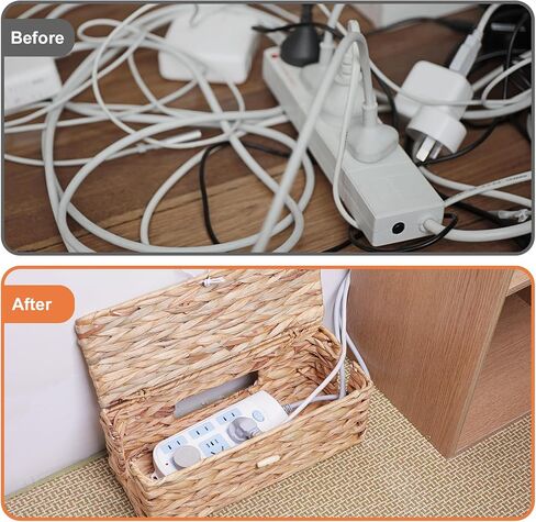 Cable Management Box, Cord Hider Organizer Box with Lid 2-Pack,2 Side Open Slots Handwoven Water Hyacinth Storage Box for Power Strips, Floor, Desk, Office in Saudi Arabia
