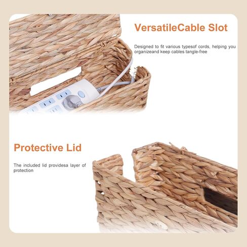 Cable Management Box, Cord Hider Organizer Box with Lid 2-Pack,2 Side Open Slots Handwoven Water Hyacinth Storage Box for Power Strips, Floor, Desk, Office in Saudi Arabia