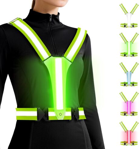 LED عكس سترة الجري ، 5 ألوان الأضواء ، 3 أوضاع ، قابلة للتعديل للركض ، ركوب الدراجات ، المشي - LED الجري سترة للرجال ، النساء ، الأطفال in Saudi Arabia