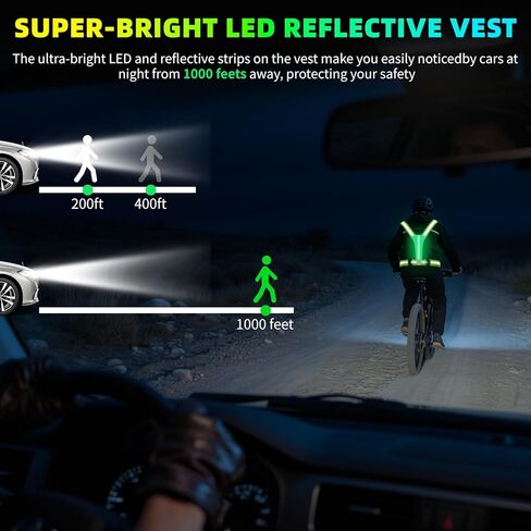 LED عكس سترة الجري ، 5 ألوان الأضواء ، 3 أوضاع ، قابلة للتعديل للركض ، ركوب الدراجات ، المشي - LED الجري سترة للرجال ، النساء ، الأطفال in Saudi Arabia