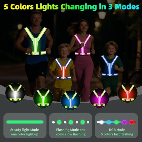 LED عكس سترة الجري ، 5 ألوان الأضواء ، 3 أوضاع ، قابلة للتعديل للركض ، ركوب الدراجات ، المشي - LED الجري سترة للرجال ، النساء ، الأطفال in Saudi Arabia