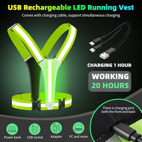 LED عكس سترة الجري ، 5 ألوان الأضواء ، 3 أوضاع ، قابلة للتعديل للركض ، ركوب الدراجات ، المشي - LED الجري سترة للرجال ، النساء ، الأطفال in Saudi Arabia