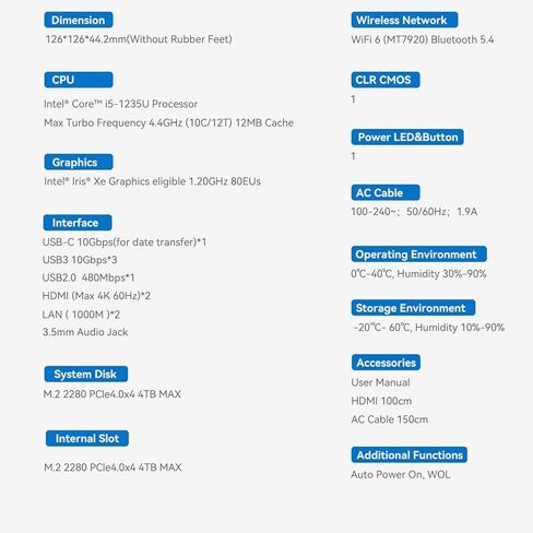 Beelink EQI12 Mini PC - Intel 12th Gen Core i5 1235U (10C/12T) up to 4.4GHz,32GB DDR4 RAM 1TB SSD,4K Dual Display,Dual LAN,USB3.0,WiFi6,BT5.2 - Mini Computer Support Win 11 Pro in Kuwait