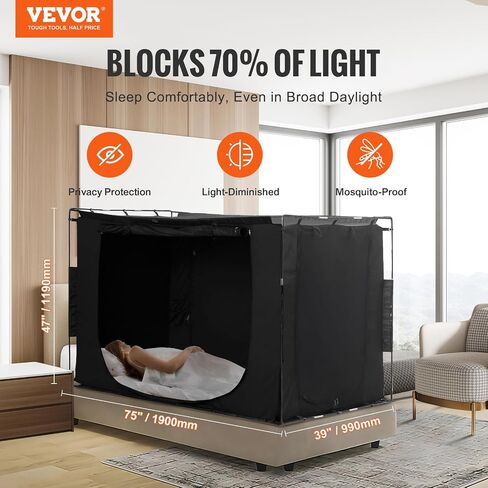 خيمة سرير Vevor ، 75 "× 39" × 47 "Twin Size 3 أبواب 70 ٪ من خيمة سرير نوم مظلة أحلام التنفس مع 0.37 في أقطاب الألياف على خصوصية السرير لخيام النوم الداخلية in Kuwait