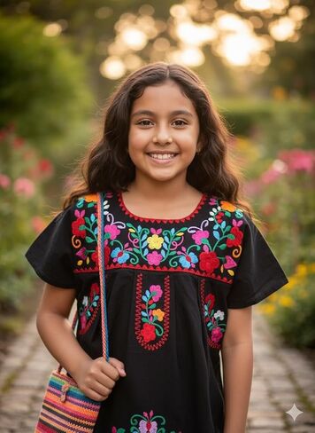 YZXDORWJ Girl Mexican Embroidered Dress Traditional Floral Short Sleeve in Saudi Arabia