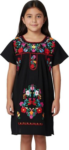 YZXDORWJ Girl Mexican Embroidered Dress Traditional Floral Short Sleeve in Saudi Arabia