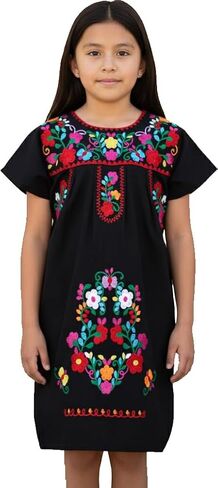 YZXDORWJ Girl Mexican Embroidered Dress Traditional Floral Short Sleeve in Saudi Arabia