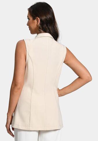 سترة Foucome النسائية الطويلة بدون أكمام وطية صدر السترة بدلة مكتب سترات كاجوال سترة صوفية in Kuwait