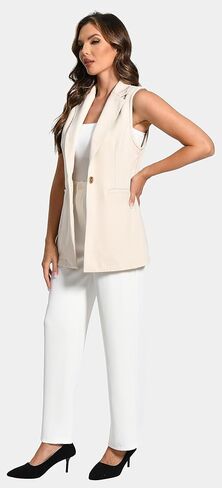 سترة Foucome النسائية الطويلة بدون أكمام وطية صدر السترة بدلة مكتب سترات كاجوال سترة صوفية in Kuwait