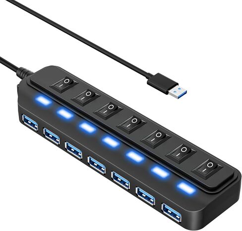 USB Hub 7 Port,USB 3.0 Hub Splitter with Individual On/Off LED Switches, USB Hub for PC 5Gbps HighSpeed Data for Laptop, MacBook, Mac Pro, Mac mini, iMac, Surface Pro and More in Saudi Arabia
