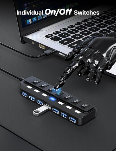 USB Hub 7 Port,USB 3.0 Hub Splitter with Individual On/Off LED Switches, USB Hub for PC 5Gbps HighSpeed Data for Laptop, MacBook, Mac Pro, Mac mini, iMac, Surface Pro and More in Saudi Arabia