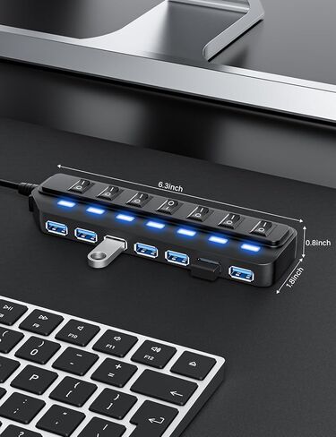 USB Hub 7 Port,USB 3.0 Hub Splitter with Individual On/Off LED Switches, USB Hub for PC 5Gbps HighSpeed Data for Laptop, MacBook, Mac Pro, Mac mini, iMac, Surface Pro and More in Saudi Arabia