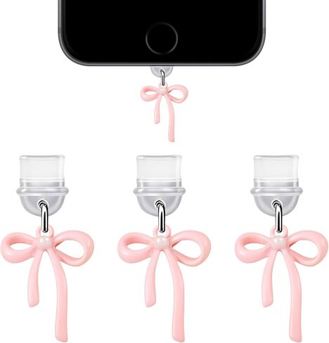 3Pcs Charms for Phone, Pink Bow Dust Plug Charm Compatible with Kindl & Phone Type C Charging Ports, Cute Kindl Accessories Charm Coquette Gift for Friends, Lover, Women in Saudi Arabia