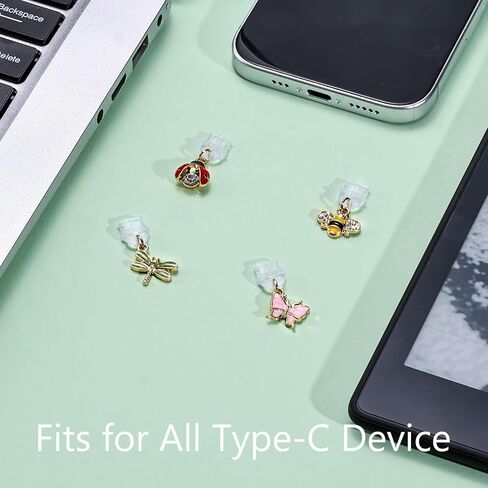 Dust Plug Charms Type C for E-Reader Kindle, Anti Dust Charms for Phone E-Reader Lover Butterfly, Dragonfly, Beetle, Bee in Kuwait