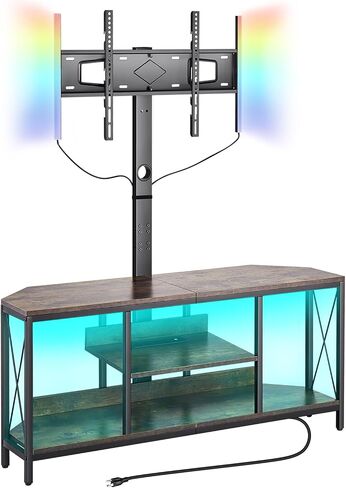 VEVOR 45" TV Stand with Mount for up to 75 in TVs, Entertainment Center with Power Outlet & LED Lights, Height Adjustable TV Console with Mount with 3 Tiers Storage Cabinets for Bedroom, Living Room in Saudi Arabia