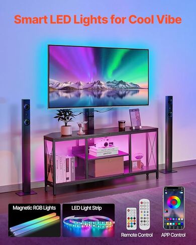 VEVOR 45" TV Stand with Mount for up to 75 in TVs, Entertainment Center with Power Outlet & LED Lights, Height Adjustable TV Console with Mount with 3 Tiers Storage Cabinets for Bedroom, Living Room in Saudi Arabia