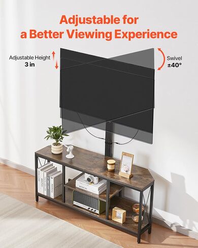 VEVOR 45" TV Stand with Mount for up to 75 in TVs, Entertainment Center with Power Outlet & LED Lights, Height Adjustable TV Console with Mount with 3 Tiers Storage Cabinets for Bedroom, Living Room in Saudi Arabia
