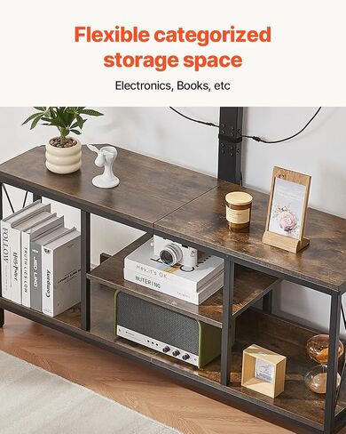 VEVOR 45" TV Stand with Mount for up to 75 in TVs, Entertainment Center with Power Outlet & LED Lights, Height Adjustable TV Console with Mount with 3 Tiers Storage Cabinets for Bedroom, Living Room in Saudi Arabia