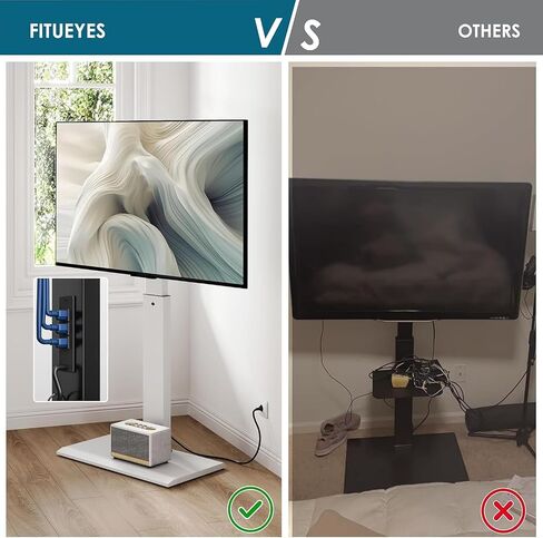 Fitueyes Floor Debivel TV حامل مع منفذ كهربائي لأجهزة تلفزيون 32-65 بوصة ، وقصة تلفزيون أرضية مع ارتفاع قابل للتعديل مع قاعدة حديدية ، ومكمّن ما يصل إلى 88 رطلاً ، وتوفير المساحة لغرفة النوم ، وغرفة المعيشة in Kuwait