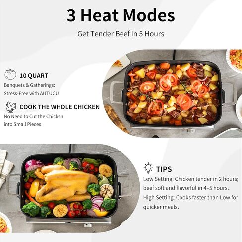 Slow Cooker 10-Quart - PFOA-Free Ceramic Coating, Oven Safe to 450°F | Keep Warm Function for Large Family Gatherings (Includes Silicone Spoon) in Saudi Arabia