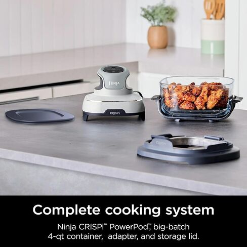 Ninja FN090 Crispi 3-in-1 4QT Portable Cooking System with TempWare Container, 1500W, Recrisp, Air Fry, & Max Crisp, Easy Storage, Crisper Plate, Lid, Cook, Serve & Store, White (Renewed) in Saudi Arabia