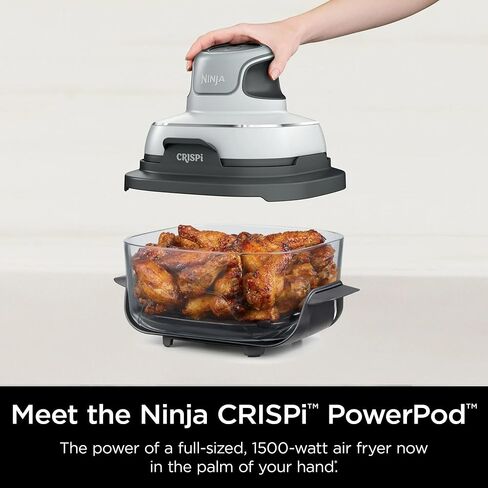 Ninja FN090 Crispi 3-in-1 4QT Portable Cooking System with TempWare Container, 1500W, Recrisp, Air Fry, & Max Crisp, Easy Storage, Crisper Plate, Lid, Cook, Serve & Store, White (Renewed) in Saudi Arabia