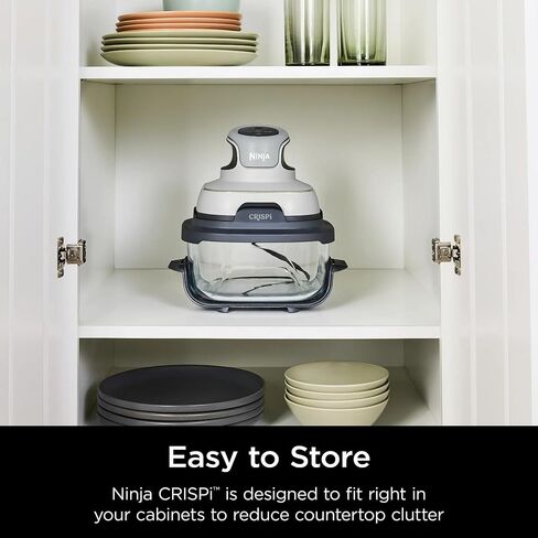 Ninja FN090 Crispi 3-in-1 4QT Portable Cooking System with TempWare Container, 1500W, Recrisp, Air Fry, & Max Crisp, Easy Storage, Crisper Plate, Lid, Cook, Serve & Store, White (Renewed) in Saudi Arabia