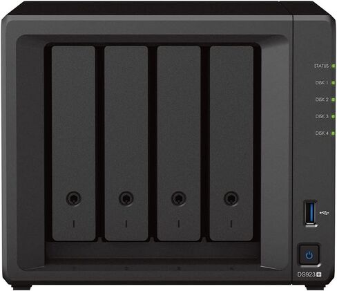 Synology DS923+ 4-Bay DiskStation NAS (AMD Ryzen ™ 4 Threads R1600 Dual-Core 4GB RAM 2XRJ-45 1GBE LAN-PORT) حزمة 40TB مع 4x 10tb WD Red Plus in Saudi Arabia
