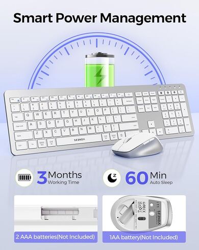 لوحة مفاتيح Seenda Bluetooth والماوس ، والسرد اللاسلكي لوحة الفأرة Combo 2.4g+Dual Bluetooth متعدد الأجهزة لوحة مفاتيح كاملة الحجم للغاية مع لوحة أرقام لنظام التشغيل Windows/Mac و White & Silver in Saudi Arabia