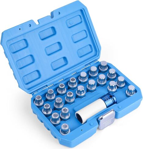 BELEY 21pcs Wheel Lock Key Removal Kit for BMW and Mini Series, Wheel Anti-Theft Lock Lug Nuts Screw Remover Socket Tool Set with 1/2 inch (12.7mm) Socket Adapter in Kuwait