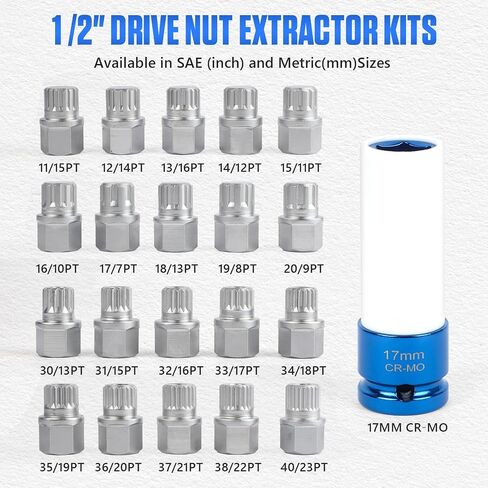 BELEY 21pcs Wheel Lock Key Removal Kit for BMW and Mini Series, Wheel Anti-Theft Lock Lug Nuts Screw Remover Socket Tool Set with 1/2 inch (12.7mm) Socket Adapter in Kuwait