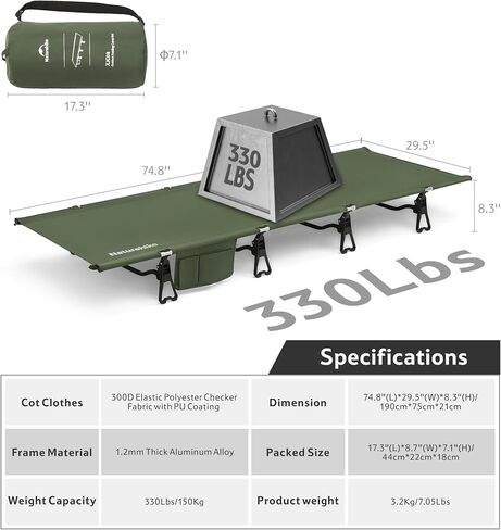 Naturehike Extra Wide GreenWild Camping Cot, Folding Lightweight Camp Cot Bed, Portable Sleeping Bed for Backpacking Travel Beach Home in Saudi Arabia