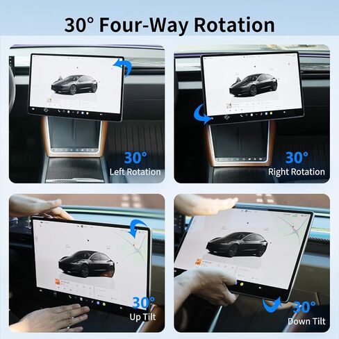 Screen Swivel Mount for Tesla Model Y Juniper 2026 2025 & Model 3 Highland 2024 2025 — 40° Four-Way Rotation, Aviation-Grade Aluminum Alloy, Seamless Fit, Maintains Original Screen Height in Saudi Arabia