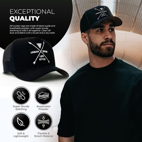 Urban Effort Trucker Hat for Men - Mesh Back Baseball Cap, 5 Panel Snapback Hats for Men and Women in Kuwait
