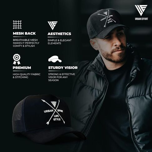 Urban Effort Trucker Hat for Men - Mesh Back Baseball Cap, 5 Panel Snapback Hats for Men and Women in Kuwait