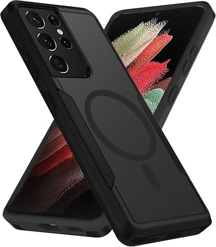 بالنسبة لحالة Samsung Galaxy S21 Ultra ، [متوافقة مع Magsafe] [تم اختبار الدرجة العسكرية] حالة هاتف حماية مقاومة للمغناطيسية المقاومة للمغناطيسية -6.8 بوصة (أسود) in Kuwait