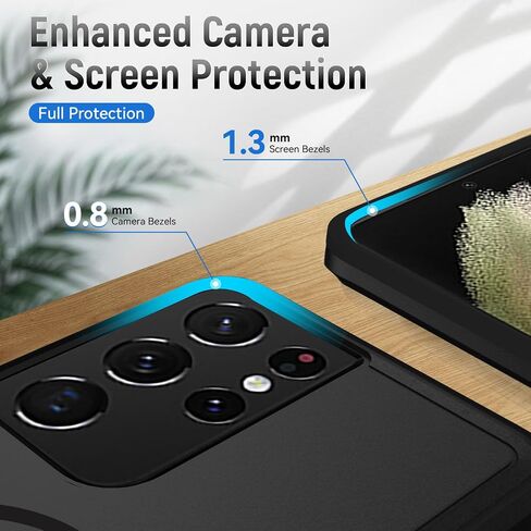 بالنسبة لحالة Samsung Galaxy S21 Ultra ، [متوافقة مع Magsafe] [تم اختبار الدرجة العسكرية] حالة هاتف حماية مقاومة للمغناطيسية المقاومة للمغناطيسية -6.8 بوصة (أسود) in Kuwait