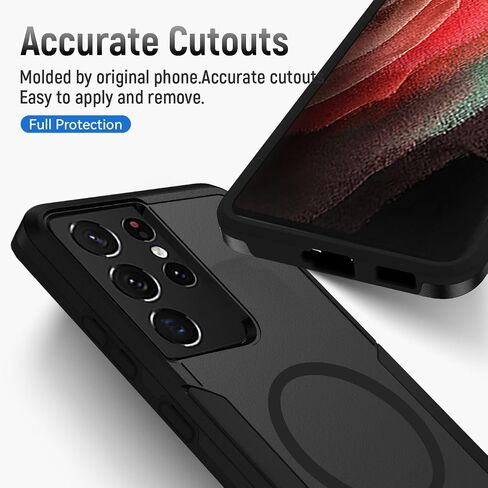 بالنسبة لحالة Samsung Galaxy S21 Ultra ، [متوافقة مع Magsafe] [تم اختبار الدرجة العسكرية] حالة هاتف حماية مقاومة للمغناطيسية المقاومة للمغناطيسية -6.8 بوصة (أسود) in Kuwait