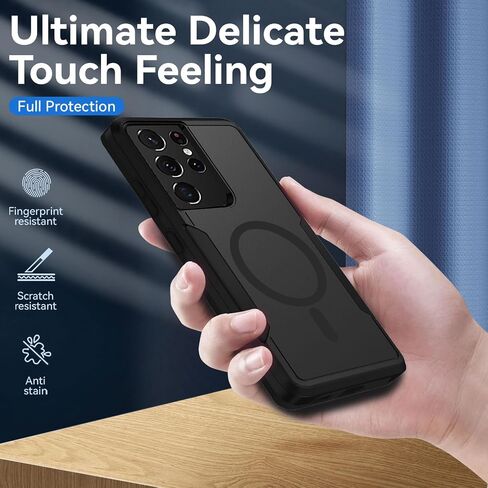 بالنسبة لحالة Samsung Galaxy S21 Ultra ، [متوافقة مع Magsafe] [تم اختبار الدرجة العسكرية] حالة هاتف حماية مقاومة للمغناطيسية المقاومة للمغناطيسية -6.8 بوصة (أسود) in Kuwait