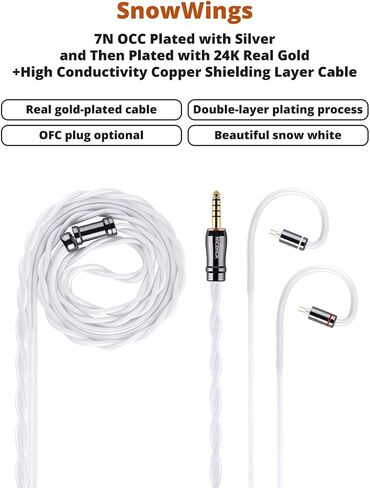 SnowWings IEM Cable, 7N OCC Earbuds Upgrade Cords, Silver and 24K Gold in Ear Monitor Cables, Earphone Balanced Cord for Musician Audiophile (4.4mm with 2Pin) in Kuwait